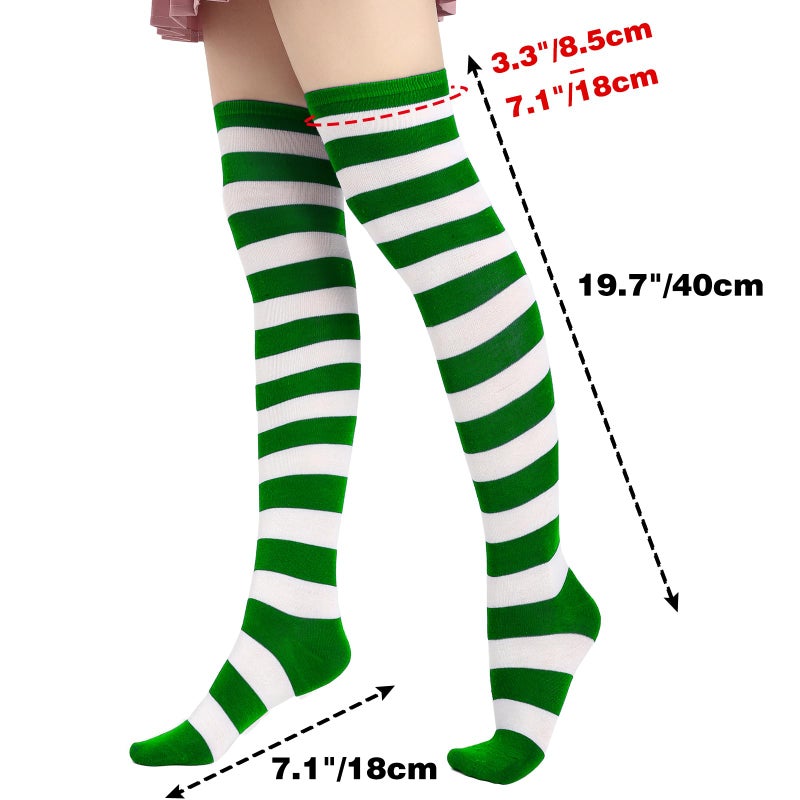 DAZCOS Striped Thigh High Socks Elastic Over The Knee Knit Stockings for Daily or Anime Cosplay (Green+White) - Image 3
